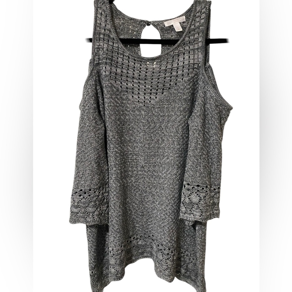 LC Lauren Conrad Gray Open-Knit Cold Shoulder Sweater